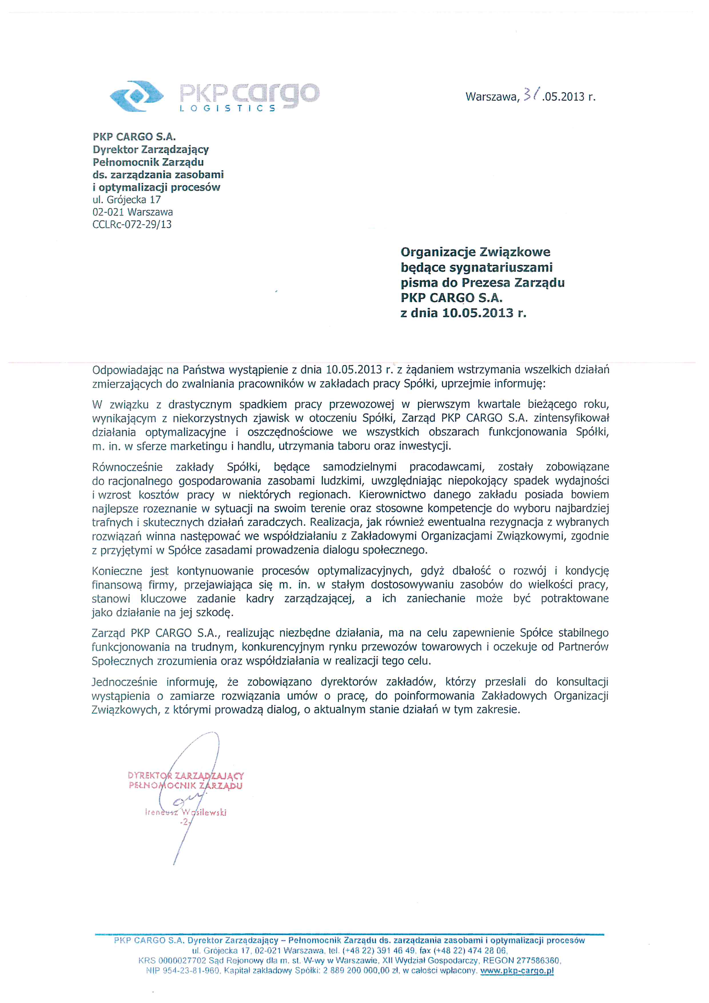 odp. na pimo w spr. zwolnie